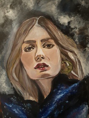 Victoriya Cherkaska; Moonlight Lady, 2018, Original Painting Acrylic, 50 x 70 inches. Artwork description: 241 Acrylic medium was chosen to show the beauty of abstract sky and woman s face. Inspiration was winter weather, human s emotions ...