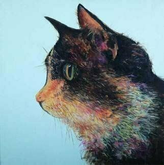 John Tooma; Cat 1, 2015, Original Painting Oil, 76.2 x 76.2 mm. Artwork description: 241  This is my first panel of the Cat series, I am building a collection of Cats and Dogs to show one day. ...
