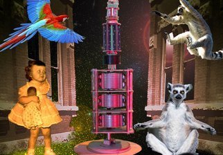 Vito Valenti; Peggy In Lemuria, 2018, Original Digital Art, 20 x 14 inches. Artwork description: 241 A peek into the imaginative mind of a young girl.  parrot lemur night buildings surreal...