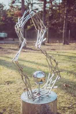 Vadim Kharchenko; Solera Kinetic, 2017, Original Sculpture Steel, 22 x 61 inches. Artwork description: 241 Sculpture: Metal and Steel on Stainless Steel.This is a polished stainless steel kinetic sculpture that moves with the wind  base is stationary but the top moves - All stainless steel material- Sphere in the middle is 9  diameter- Base is 21  diameter and 12   height - Signed VK18...