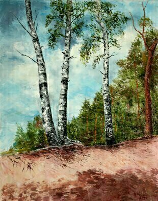 Vladimir Volosov; Birches On A Slope, 2022, Original Painting Oil, 24 x 30 inches. Artwork description: 241 I offer free shipping across the planet as my gift to you   the buyer        There is no doubt that visual art is a powerful medium. It has the ability to inspire and to move us deeply.The author s goal to engage the viewer in the creative ...