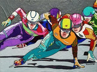 Vlado Vesselinov; Winter Games The Great Finale, 2019, Original Painting Oil, 60 x 45 cm. Artwork description: 241 The work is inspired by the Winter Olympics.  Especially skating.  The road to the grand final, the pre- race tensions and the whole explosion of passion over the race and of course the enormous joy of winning.  There is so much emotion, beauty and movement in this ...