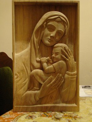Vojo Stojanovski; Virgin Of Charity, 2009, Original Printmaking Woodcut, 27 x 42 cm. 