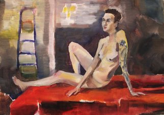 Julia Olegovna; Repairs, 2017, Original Painting Oil, 35 x 50 cm. Artwork description: 241 Eroticism...