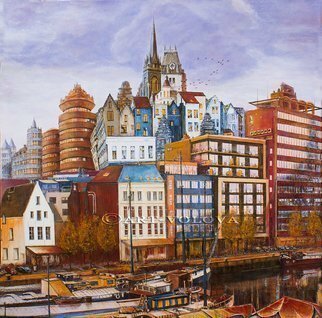 Volova Volova; Antwerp, 2016, Original Painting Acrylic, 100 x 100 cm. Artwork description: 241  city architecture Antwerpen jachthaven Vlaanderen ...