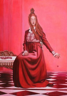 Volova Volova; Play At Marbles, 2021, Original Painting Oil, 70 x 100 inches. Artwork description: 241  oilpainting red girl  fijnart ...