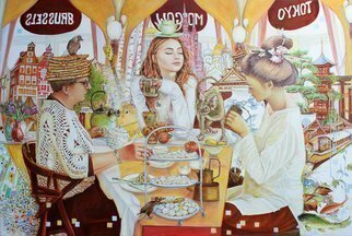 Volova Volova; Teaceremony, 2019, Original Mixed Media, 80 x 120 inches. Artwork description: 241 women. . drink. . tea. . ...
