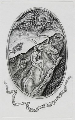 Leonid Stroganov; The Abduction Of Europe, 2013, Original Printmaking Etching, 16 x 24 cm. Artwork description: 241 The topic  of work is the Greece myth of Abduction of Europe. ...