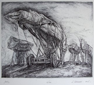 Leonid Stroganov; The Boats, 2015, Original Printmaking Etching - Open Edition, 34 x 28 cm. Artwork description: 241 The theme of work is the view of repair dock for yachts and old ships in it.  ...