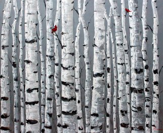 Jennifer Vranes; Love Birds, 2017, Original Painting Acrylic, 48 x 60 inches. Artwork description: 241 Aspen Art, Monochromatic, Jennifer Vranes, JensArt, The Aspen Artist, Red Cardinal...