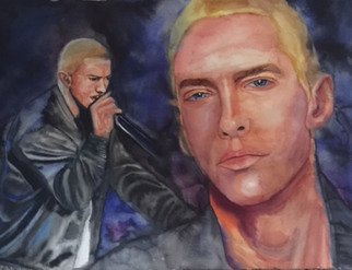 Ginger Czarnecki; Eminem, 2018, Original Watercolor, 30 x 22 inches. Artwork description: 241 Watercolor montage of Eminem...