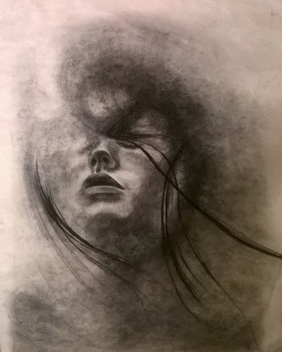 Ginger Czarnecki; Ethereal Reflection, 2018, Original Drawing Charcoal, 18 x 24 inches. Artwork description: 241 Charcoal portriat of a woman s reflectionin water...