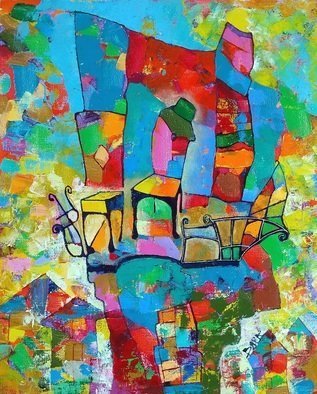 Vyara Tichkova; Locarno, 2018, Original Painting Oil, 38 x 46 cm. Artwork description: 241 vyara tichkova, oil, canvas, painting, locarno, switzerland, balcony, chair, window, city, town, cityscape, terrace, colorfull...