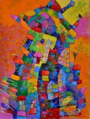 Vyara Tichkova; My Neighbours, 2017, Original Painting Oil, 46 x 61 cm. Artwork description: 241 vyara tichkova, oil, canvas, painting, condominium, neighbours, architecture, house, windows, doors, roof, colorfull...