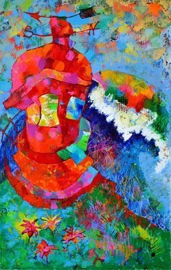 Vyara Tichkova; Nazare, 2018, Original Painting Oil, 35 x 55 cm. Artwork description: 241 vyara tichkova, oil, canvas, painting, nazare, lighthouse, red, wave, surf, sea, ocean, marine, colorfull, portugal, seascape...