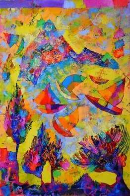 Vyara Tichkova; Port, 2017, Original Painting Oil, 40 x 60 cm. Artwork description: 241 vyara tichkova, oil, canvas, painting, port, boats, sailboats, trees, mountain, view, seaview, seascape, sea, ocean, marine, colorfull...