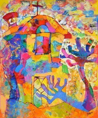 Vyara Tichkova; Varena, 2018, Original Painting Oil, 46 x 50 cm. Artwork description: 241 vyara tichkova, oil, canvas, painting, varena, italy, como, lake, city, town, sityscape, tree, shadow, church, colorful, plaza...