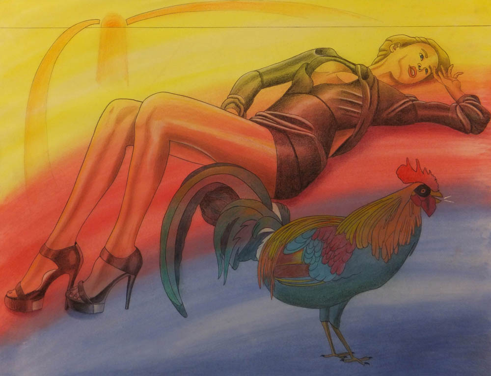 Walter Fydryck; All Nighter, 2014, Original Drawing Other, 22 x 29 inches. Artwork description: 241 Women with bird...