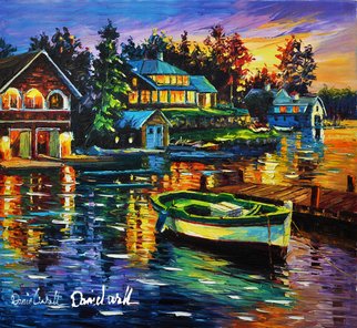 Daniel Wall; Beautiful Living, 2020, Original Painting Oil, 22 x 24 inches. Artwork description: 241 Lake, cabin, island, vacation home...