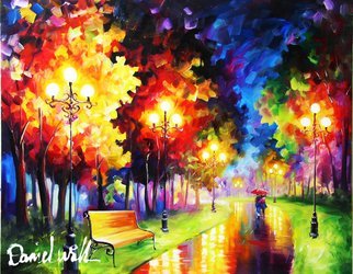 Daniel Wall; Romantic Evening, 2020, Original Painting Oil, 30 x 24 inches. Artwork description: 241 Walk, Love, stroll, evening, night, park...