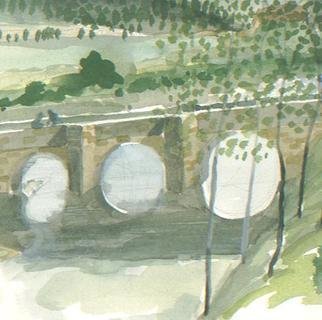 Walter King, 'Basque Bridge', 1997, original Watercolor, 5.5 x 4  x 0.1 cm. Artwork description: 1911   This bridge is near Zestoa Spain  located in the province of Gipuzkoa, in the Autonomous Community of the Basque Country, northern Spain. We were there on a student trip during local elections. It was a very exciting three days. Professor Margaret Armbrust, she taught Art History for ...