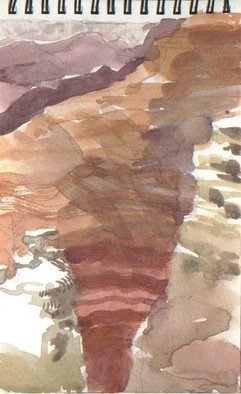 Walter King; Between The Towers Grand ..., 1905, Original Watercolor, 5 x 7 inches. Artwork description: 241   Sitting on a ledge above the Grand Canyon' s south rim I painted this while dangling my legs.  ...