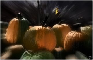Wayne King; A Rush Of Painted Pumpkins, 2015, Original Mixed Media, 24 x 15.2 inches. Artwork description: 241  Monochrome of pumpkins in a greenhouse, handpainted with watercolors and scanned for output with archival inks.  Only one original of this image is created, signed, dated and with a certificate of authenticity. The image is used for creation of an open edition but otherwise archived and kept ...