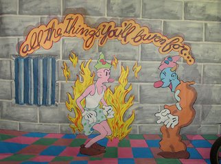 Wayne Montecalvo; Youll Burn, 2007, Original Painting Acrylic, 12 x 9 feet. Artwork description: 241  backdrop used for video titled Gatekeeper. Painted on Typar. ...