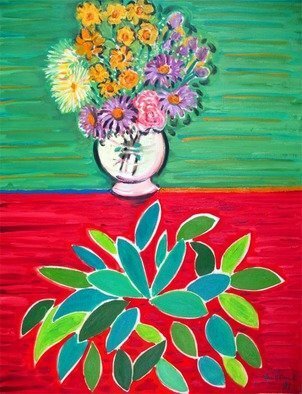 Wayne Ensrud; Green Leaves, 1989, Original Painting Acrylic, 24 x 30 inches. Artwork description: 241 True art not only portrays but evokes. This painting is a forever fresh vision of flowers and vibrant large green leaves that invite viewers to meditate and enjoy. ...