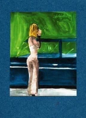 Harry Weisburd, '10 Cents A Ride', 2018, original Watercolor, 11 x 14  cm. Artwork description: 2307 Sensual woman looking for pick up ...