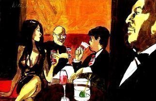 Harry Weisburd, '3 Drinks Happy Hour', 2009, original Watercolor, 14 x 11  cm. Artwork description: 7851 Happy hour and 3 drinks with waiter ...