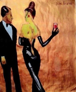 Harry Weisburd, 'A Glass Of Wine', 2016, original Watercolor, 14 x 17  cm. Artwork description: 11019                     Love and romance, with Hollywood big busted Hollywood star on the Red Carpet                              ...