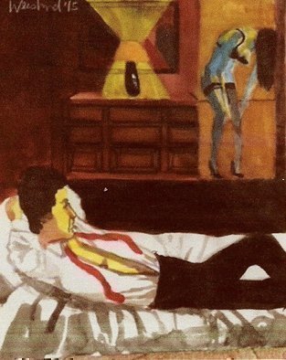 Harry Weisburd, 'After Midnight ', 2015, original Watercolor, 14 x 17  cm. Artwork description: 12603          Love and romance , couple, man , woman, male femal, black lingerie          ...