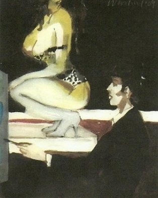 Harry Weisburd, 'Art Lesson In Museum With...', 2011, original Watercolor, 11 x 14  cm. Artwork description: 18939  Realism, Figurative, Female, woman,  realistic, erotic, sensual, man       ...