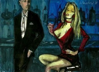 Harry Weisburd, 'BAR FLY 7 3D', 2011, original Watercolor, 16 x 12  x 1 cm. Artwork description: 18543   love, romance, bars , Realism, Figurative, Female, women, realistic,  sensual, , erotic . male, man , couple  erotic , fashion, glamour           ...