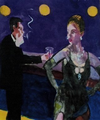 Harry Weisburd, 'Bar Fly 3', 2015, original Watercolor, 14 x 17  cm. Artwork description: 12603      Seeking love and romance at a bar. Couple , man , woman, happy hour at a bar              ...