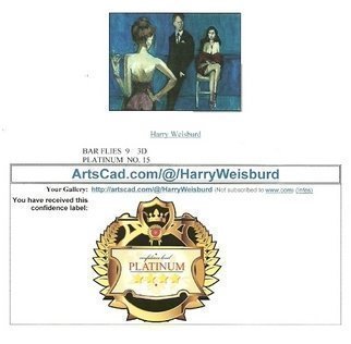 Harry Weisburd, 'Bar Fly 9   3D ', 2012, original Watercolor, 14 x 11  cm. Artwork description: 18543   Realism, Figurative, Erotic, Senual, woman, female, man, couple  love, romance, Bar, Pick- up             ...