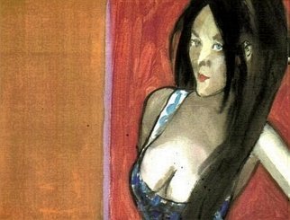 Harry Weisburd, 'Blue Print Dress', 2009, original Watercolor, 12 x 9  x 1 cm. Artwork description: 21315  Watercolor on Canvas ...