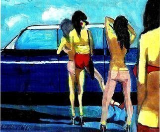 Harry Weisburd, 'Buying A Car', 2015, original Watercolor, 14 x 11  cm. Artwork description: 9831  Girls buying a car, kicking tires  ...