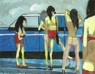 Harry Weisburd, 'Buying Car Kicking Tires 3D', 2010, original Watercolor, 14 x 11  cm. Artwork description: 16959     3D painting, Complementary free 3D glasses with order. Sexy women check out a car to buy, kicking the tires.Unframed.                                                                            ...