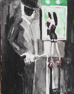 Harry Weisburd, 'Champagne Flowing Woman R...', 2016, original Watercolor, 11 x 14  cm. Artwork description: 9435     Man holding bottle of opened champagne flowing , woman in red shoes ...