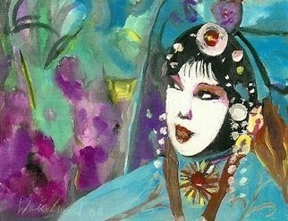 Harry Weisburd, 'Chinese Opera Singer In Blue', 2006, original Watercolor, 14 x 11  cm. Artwork description: 18147      Realism, Figurative, woman, , opera singer, Chinese Opera,  man is woman,                                 ...