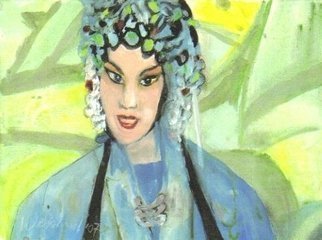 Harry Weisburd, 'Chinese Opera Singer In Blue ', 2006, original Watercolor, 11 x 8  x 1 cm. Artwork description: 22503  Painting of Chinese Opera Singer in Blue costume with Lotus Flowers in the background. A very Spiritual painting.ORIGINAL IS WATERCOLOR ON CANVAS 12