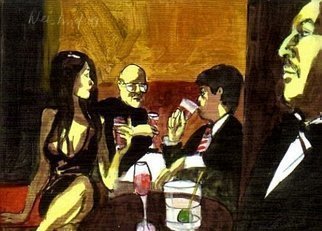 Harry Weisburd, 'Cocktails', 2009, original Watercolor, 14 x 11  cm. Artwork description: 21315  People have cocktails at a dinner partyWatercolor on Canvas ...