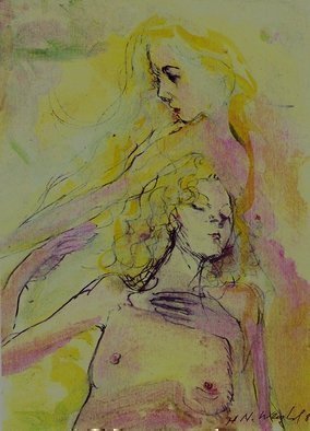 Harry Weisburd, 'Double Nudes', 2009, original Watercolor, 9 x 12  cm. Artwork description: 14583   Pen, ink and watercolor on paper , Two sensual nude women     ...