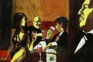 Harry Weisburd, 'Drinks For Three  Happy Hour ', 2009, original Watercolor, 14 x 11  cm. Artwork description: 12207    Drinks for three, happy hour with waiter . Love and romance  ...