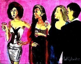 Harry Weisburd, 'Envy And Jealosy', 2016, original Watercolor, 14 x 11  cm. Artwork description: 10623                                 Women looking at sensual , sexy, erotic looking young woman looking for love and romance with a man .                           ...