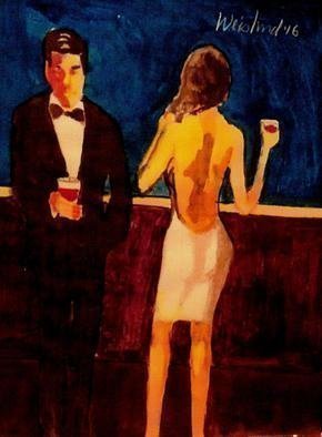 Harry Weisburd, 'Happy Hour 3', 2016, original Watercolor, 11 x 14  cm. Artwork description: 11019                   Love and romance, happy hour with drinks at Happy Hour at bar  . Man and Woman                              ...