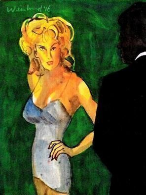Harry Weisburd, 'Love And Romance 6', 2016, original Watercolor, 11 x 14  cm. Artwork description: 10623                            Blonde sensual , erotic woman looking for love and romance with a man                          ...