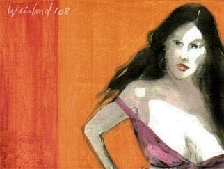 Harry Weisburd, 'Low Cut Red Dress', 2009, original Watercolor, 12 x 9  x 1 cm. Artwork description: 21315  Original Watercolor on Canvasalso AVAILABLE:Limited Ed, 50, color xerox print, signed by Artist25 Dolllars, Unframed ...